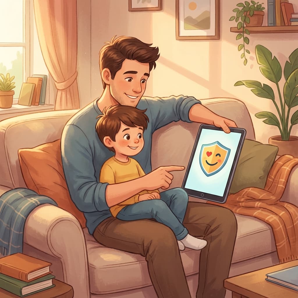 Father and son learning safety